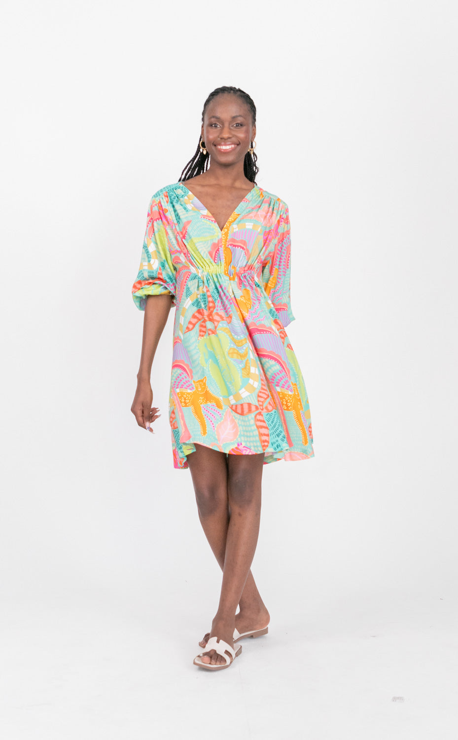 Arniston Short Dress Blue Tiger Print  Kinda