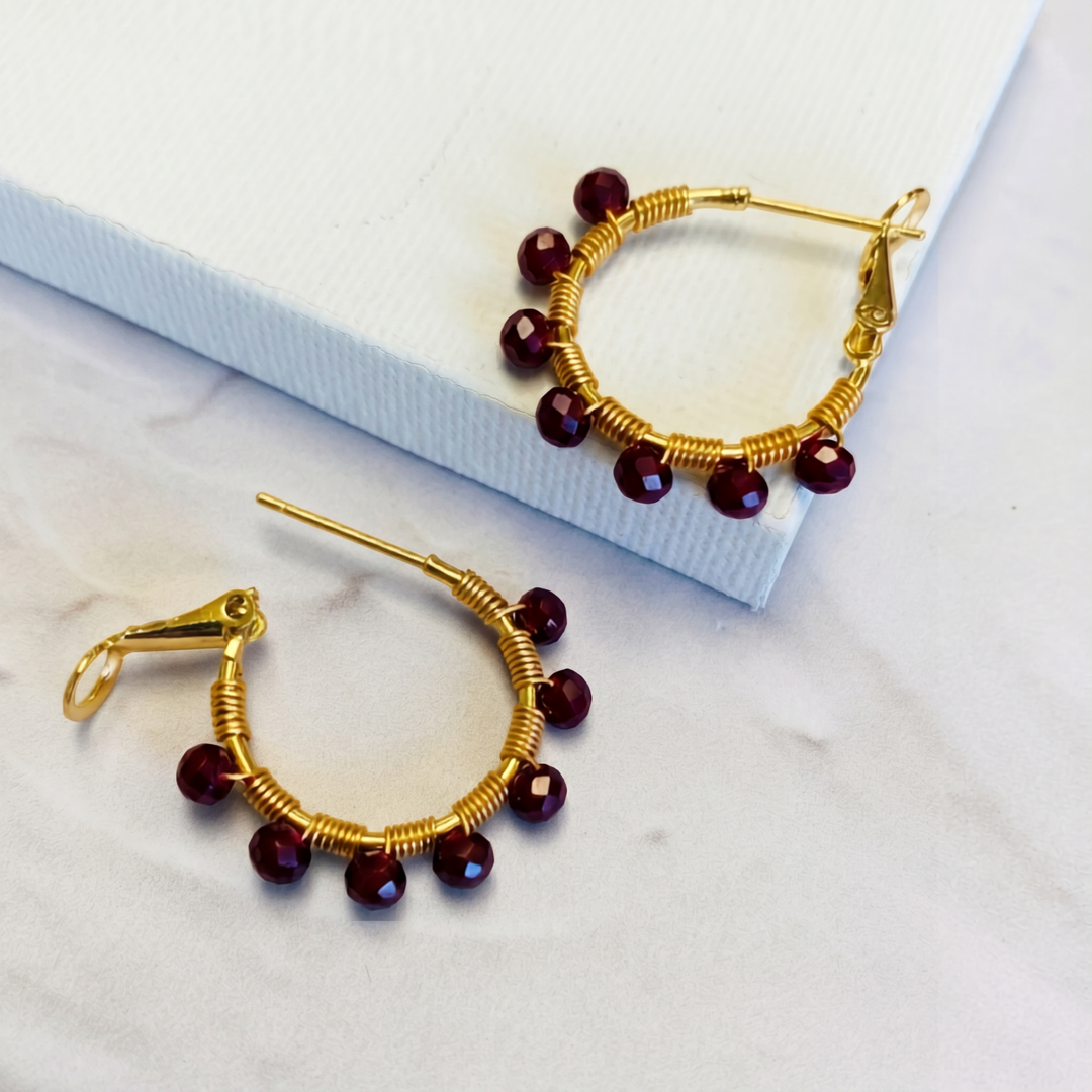 Retro Hoop Earrings Red Wine