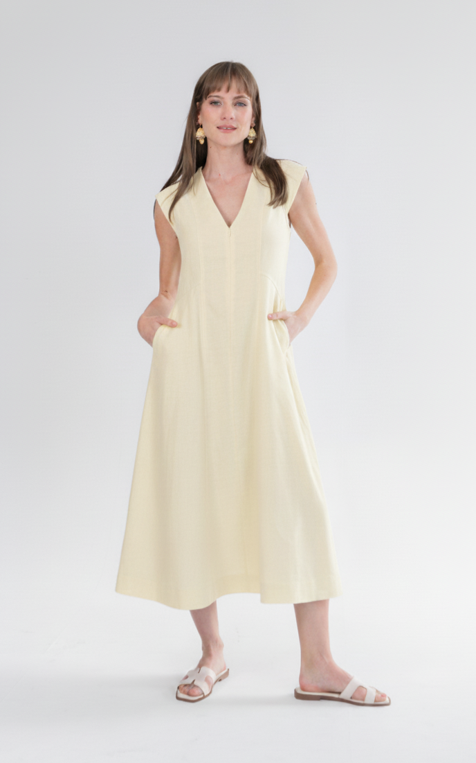 Gianna Dress Pale Yellow Cap Sleeve-DRESSES-kindacollection-Kinda