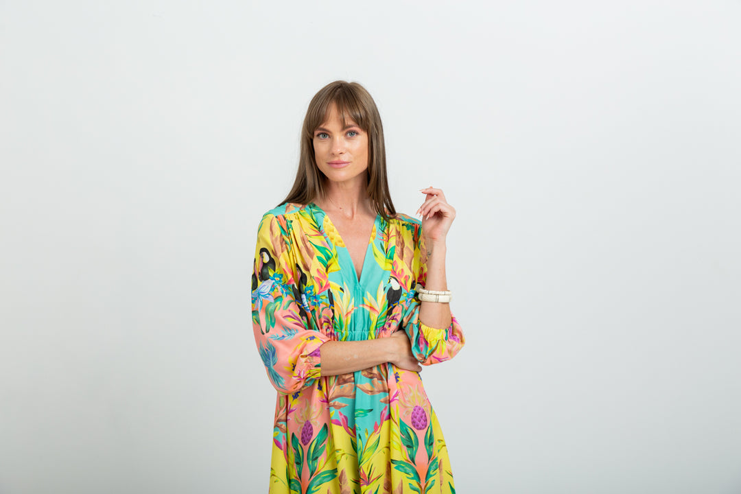 Arniston Short Dress Blue Toucan Print