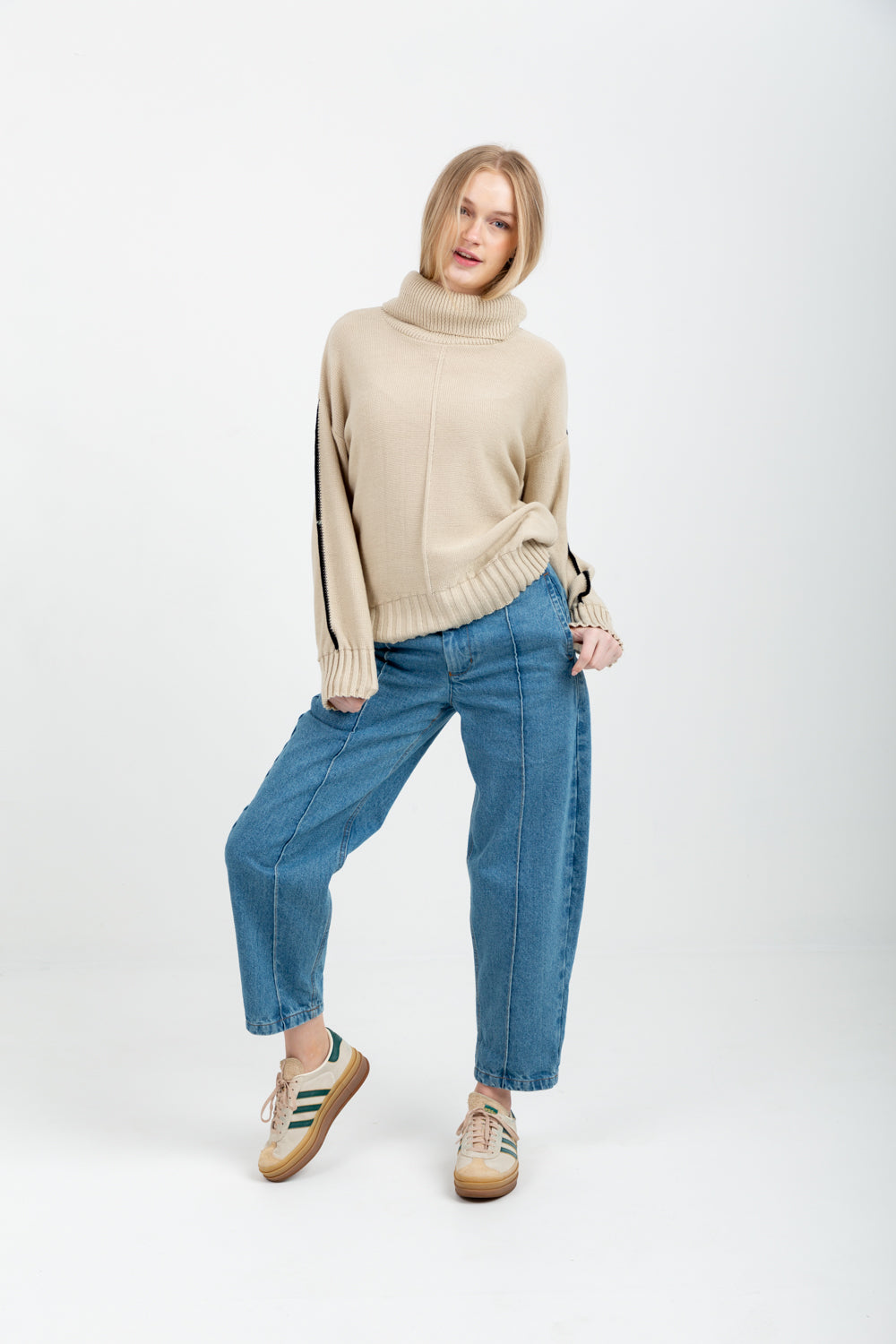 Poloneck Knit Natural-TOPS-Kinda-Kinda