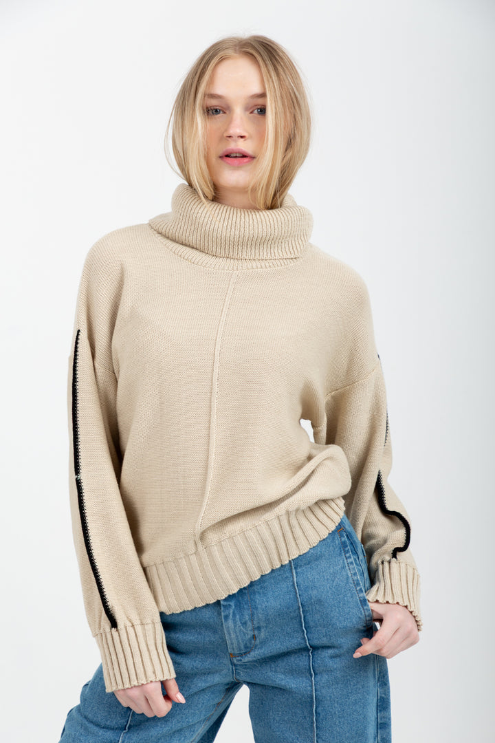 Poloneck Knit Natural-TOPS-Kinda-Kinda