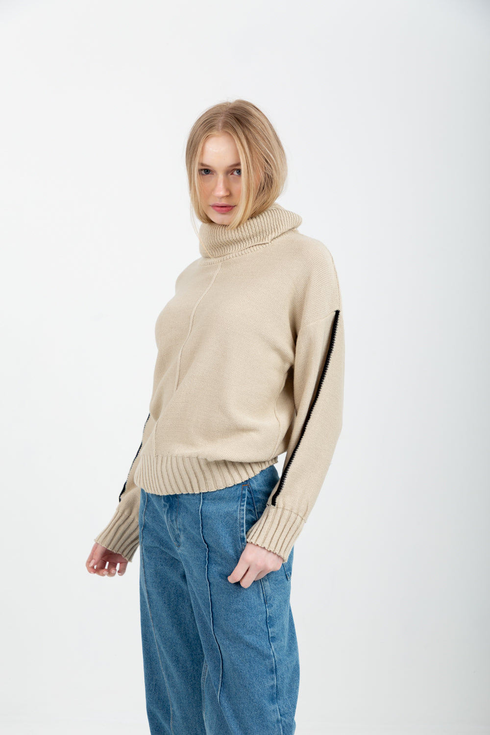 Poloneck Knit Natural-TOPS-Kinda-Kinda