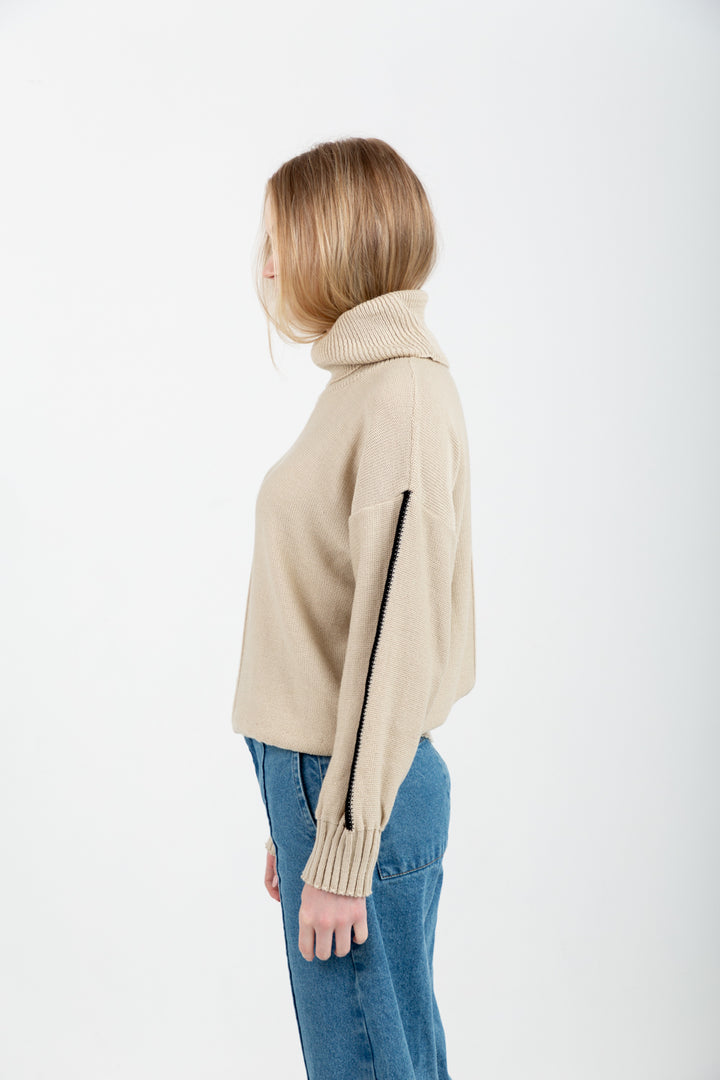 Poloneck Knit Natural-TOPS-Kinda-Kinda