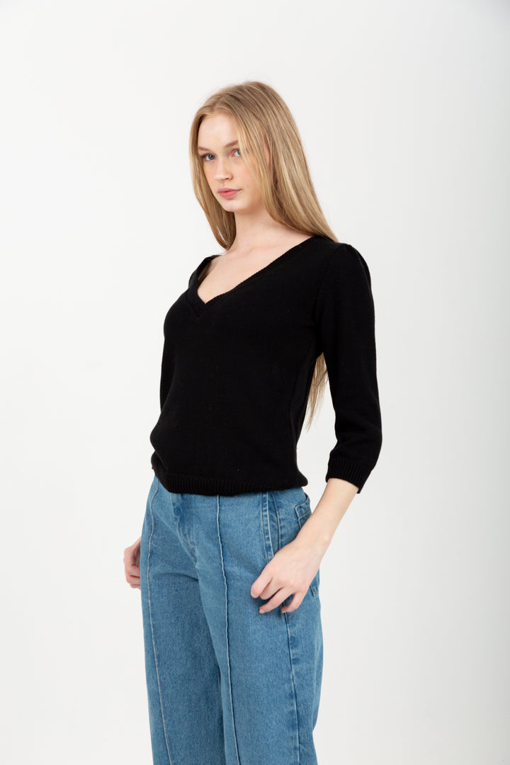 Tracey V-Knit Black