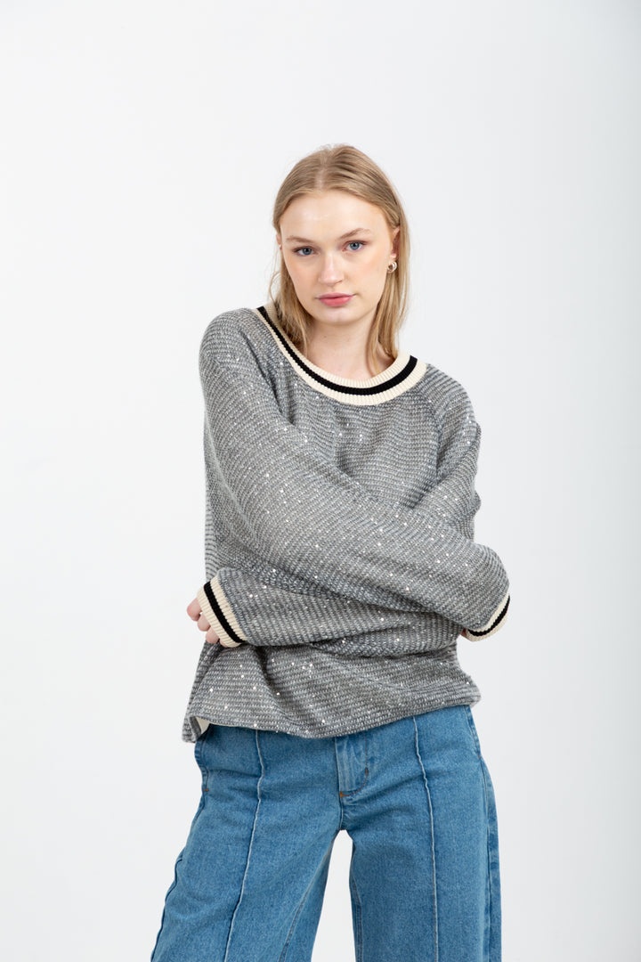 Madonna Knit Grey Sequin-TOPS-Kinda-Kinda