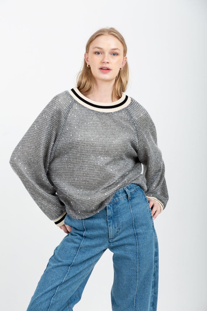 Madonna Knit Grey Sequin-TOPS-Kinda-Kinda