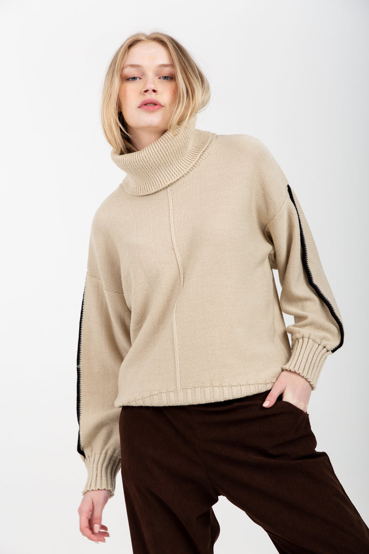 Poloneck Knit Natural-TOPS-Kinda-Kinda