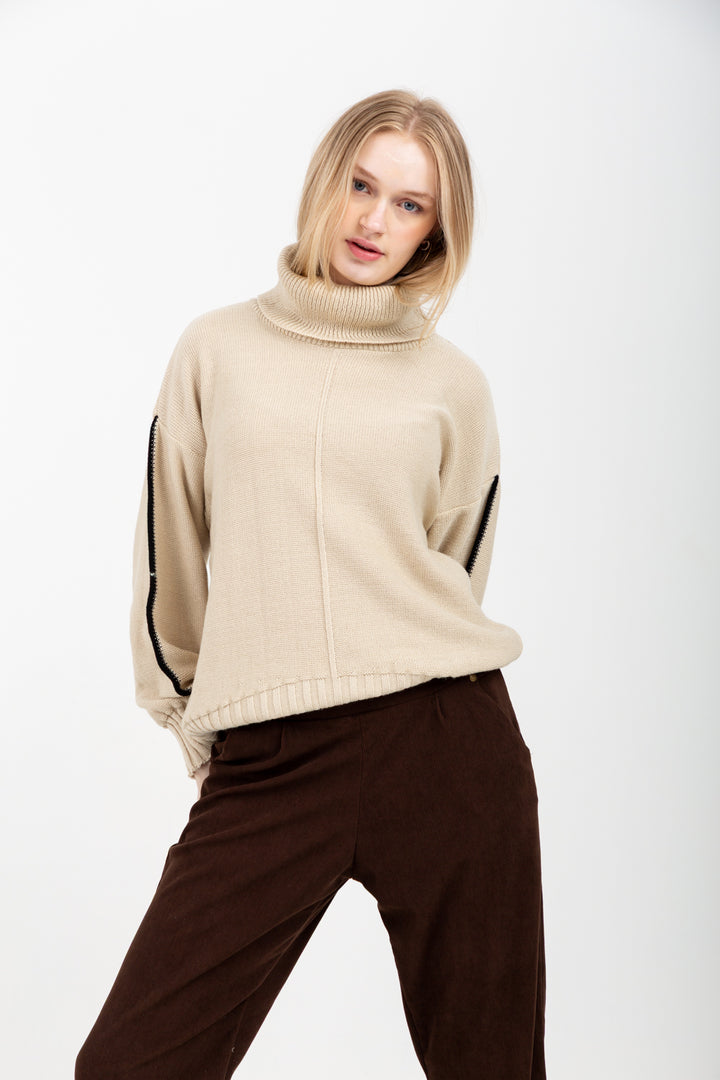 Poloneck Knit Natural-TOPS-Kinda-Kinda