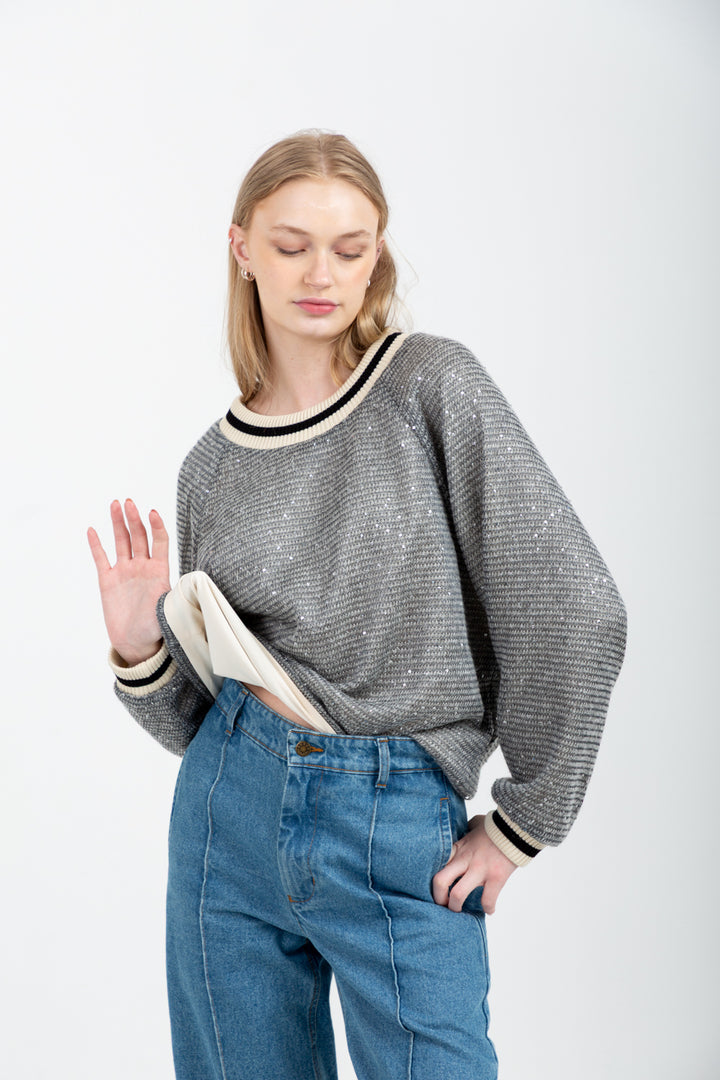Madonna Knit Grey Sequin-TOPS-Kinda-Kinda