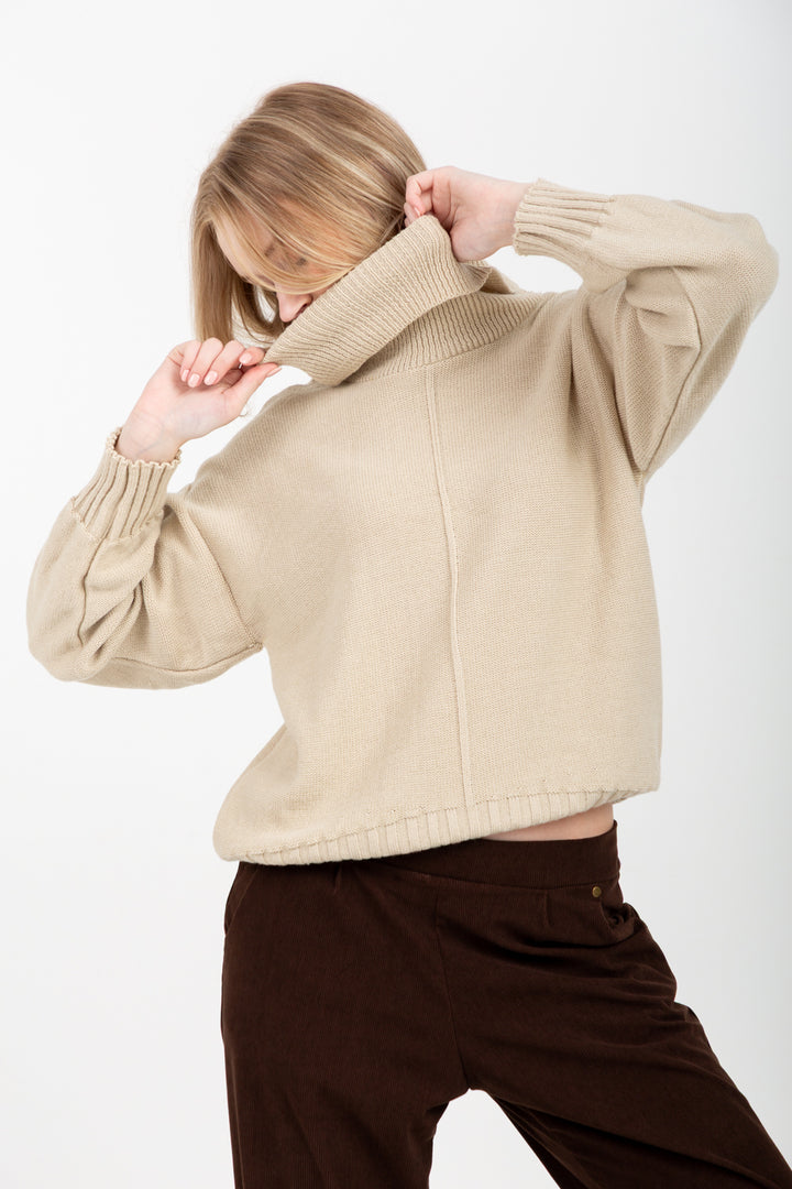 Poloneck Knit Natural-TOPS-Kinda-Kinda