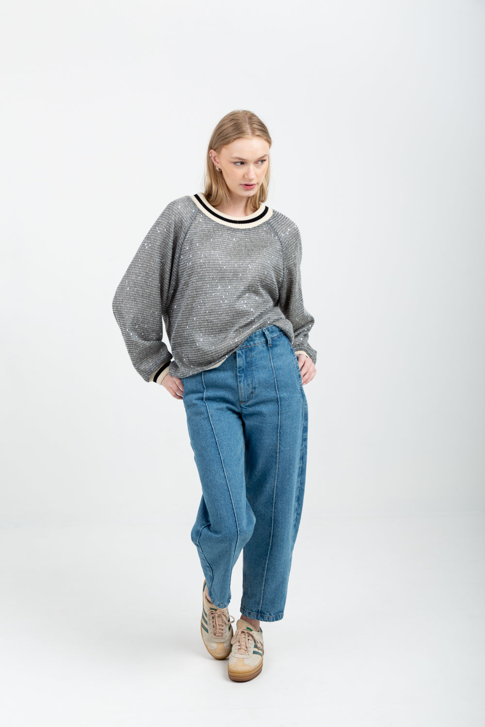 Madonna Knit Grey Sequin-TOPS-Kinda-Kinda