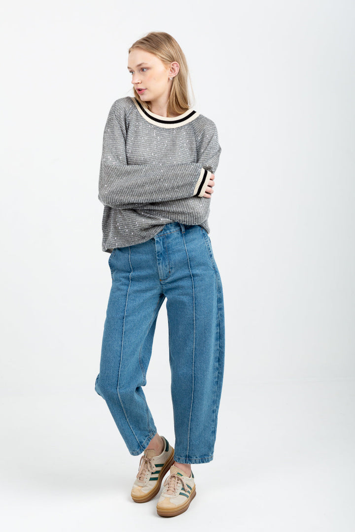 Madonna Knit Grey Sequin-TOPS-Kinda-Kinda