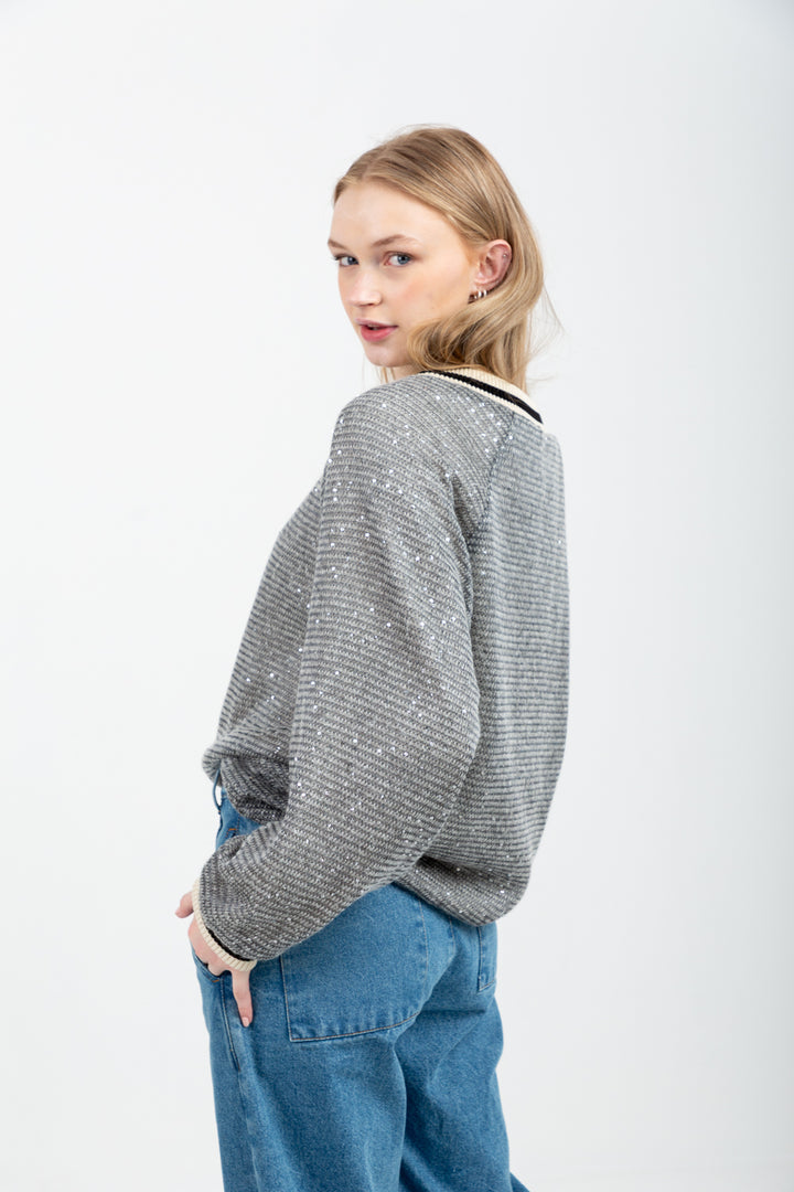 Madonna Knit Grey Sequin-TOPS-Kinda-Kinda