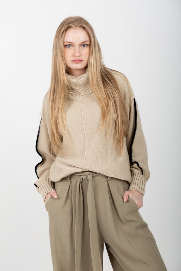Poloneck Knit Natural-TOPS-Kinda-Kinda
