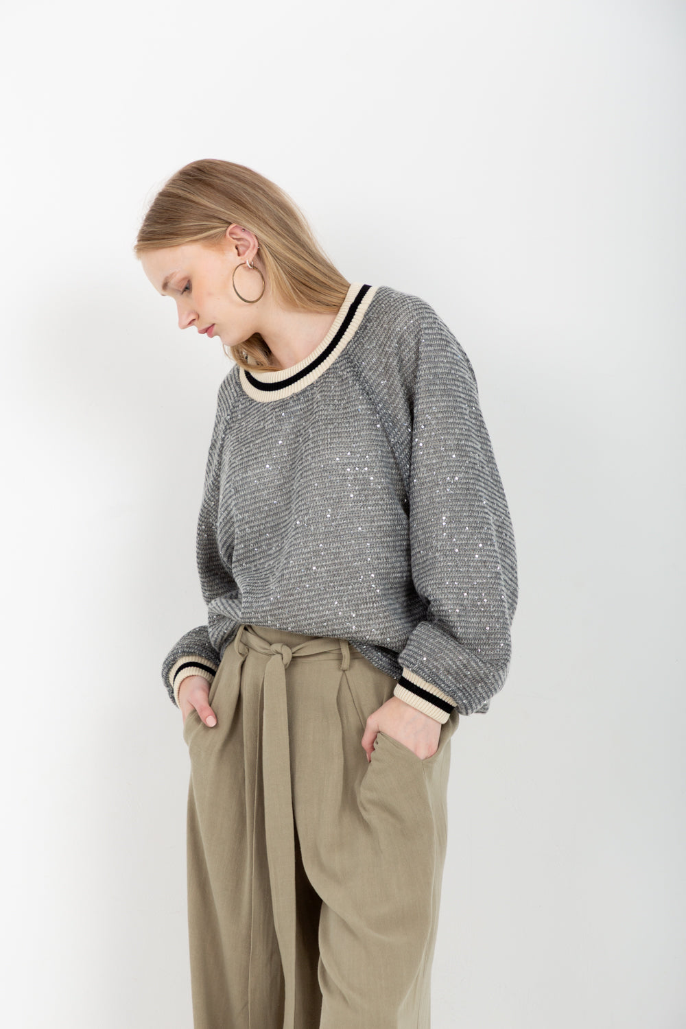 Madonna Knit Grey Sequin-TOPS-Kinda-Kinda