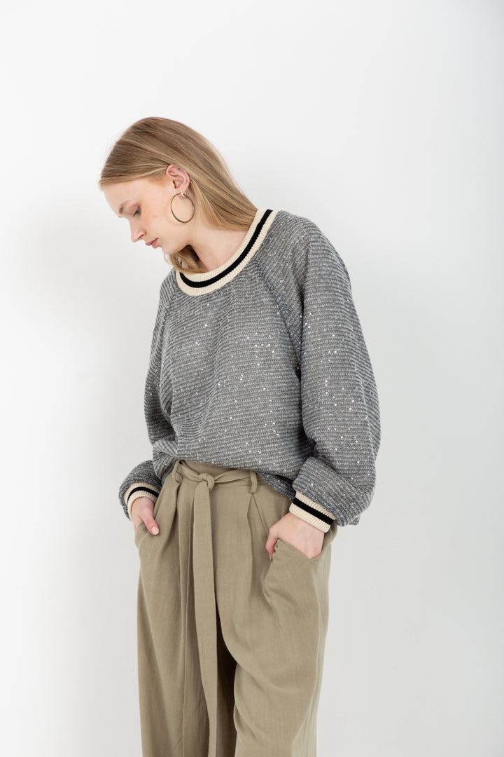 Madonna Knit Grey Sequin-TOPS-Kinda-Kinda