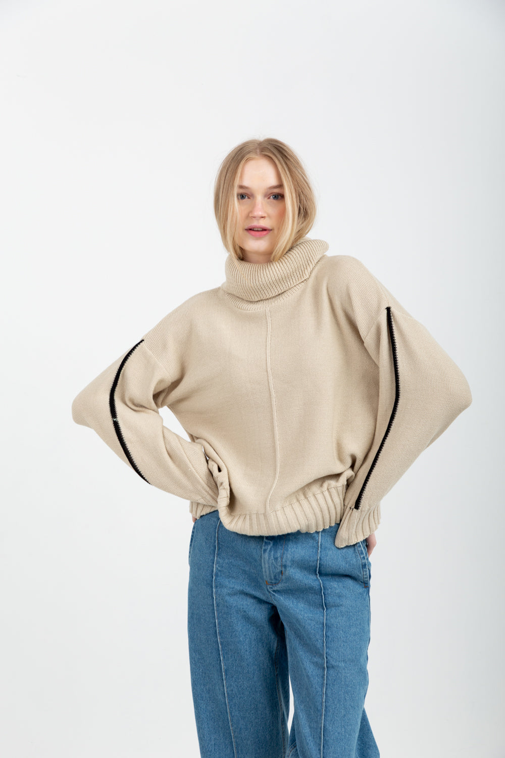 Poloneck Knit Natural-TOPS-Kinda-Kinda