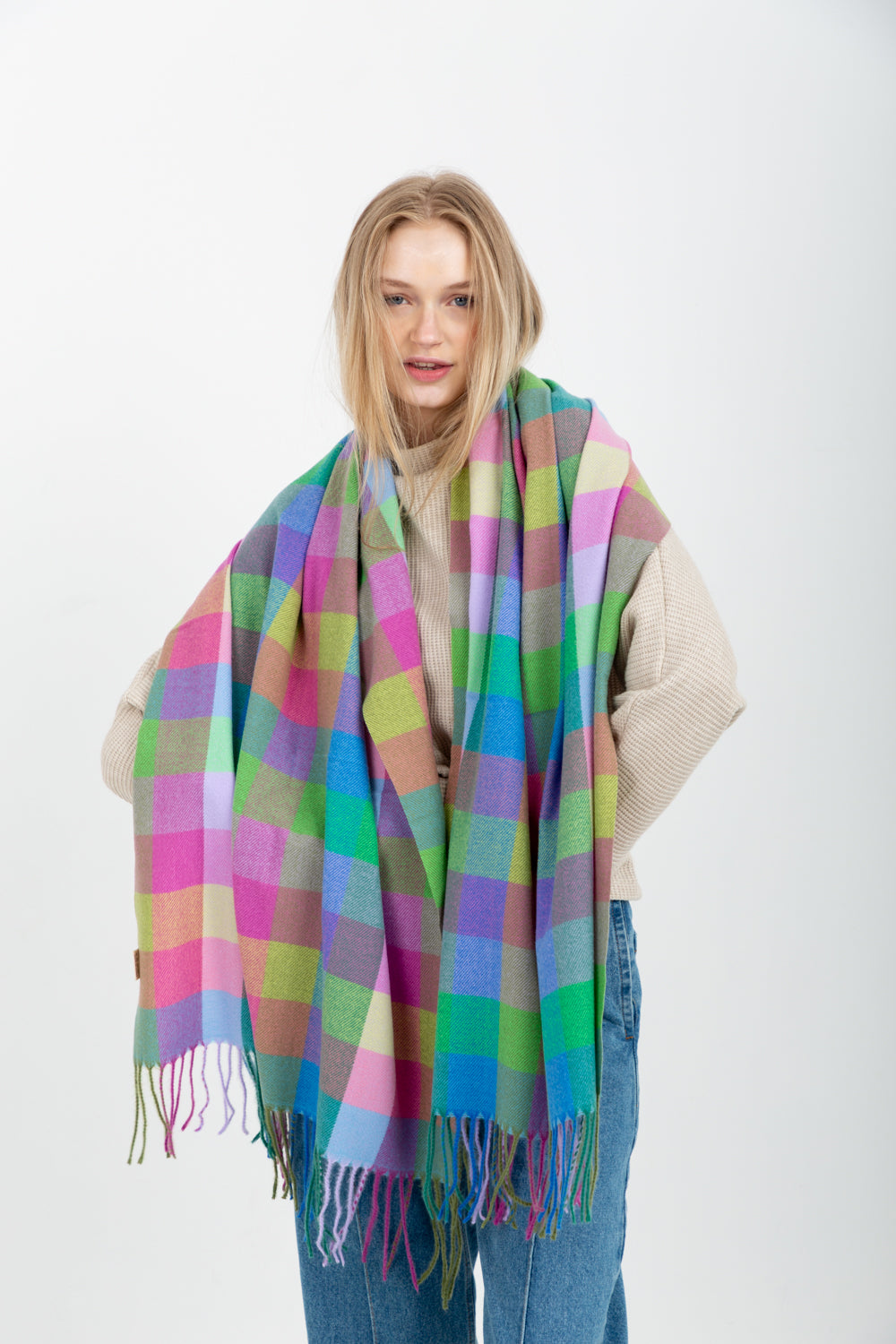 Scarf Wrap Purple Berry Check