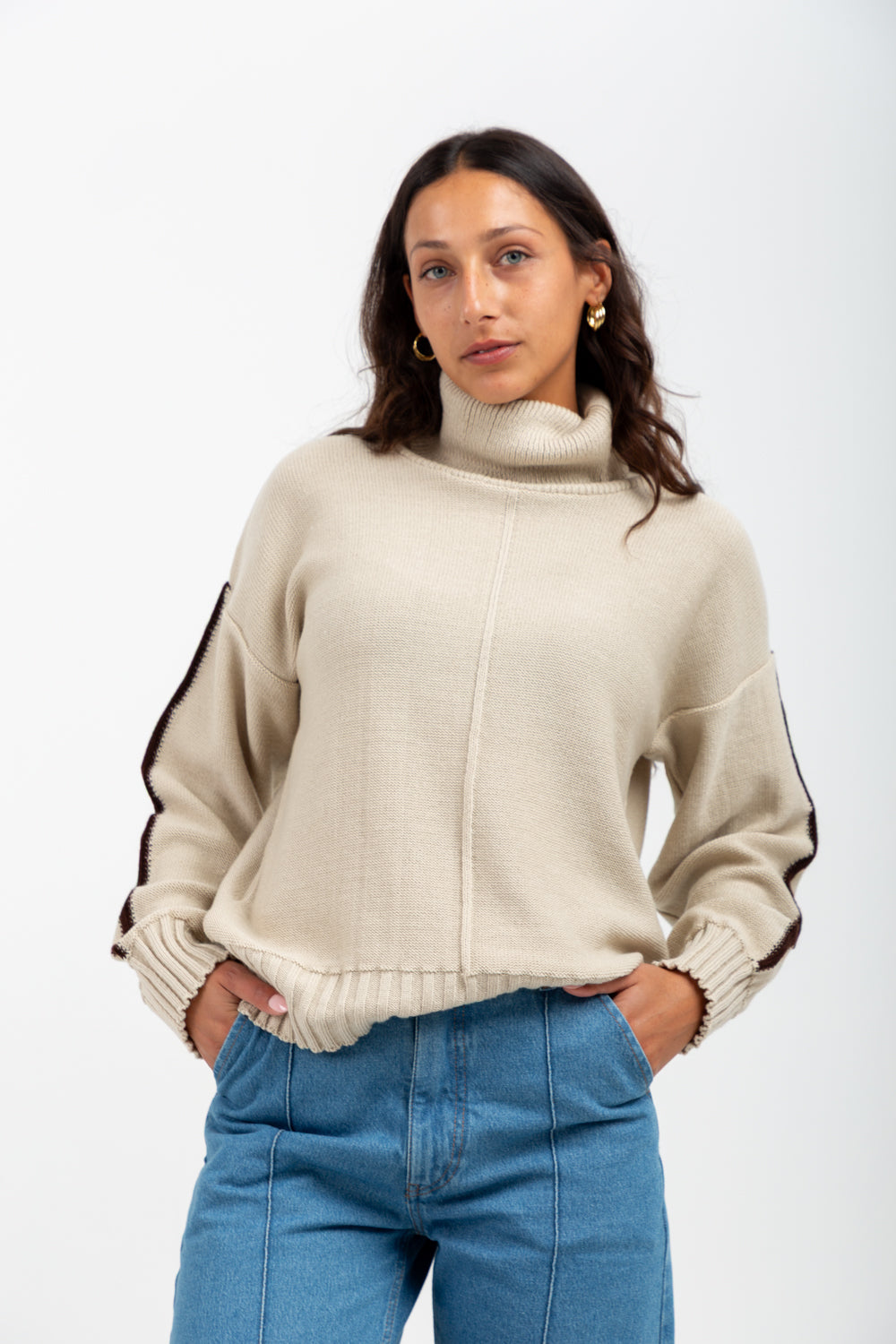 Poloneck Knit Natural-TOPS-Kinda-Kinda