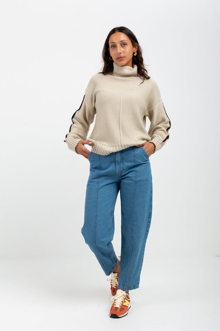 Poloneck Knit Natural-TOPS-Kinda-Kinda