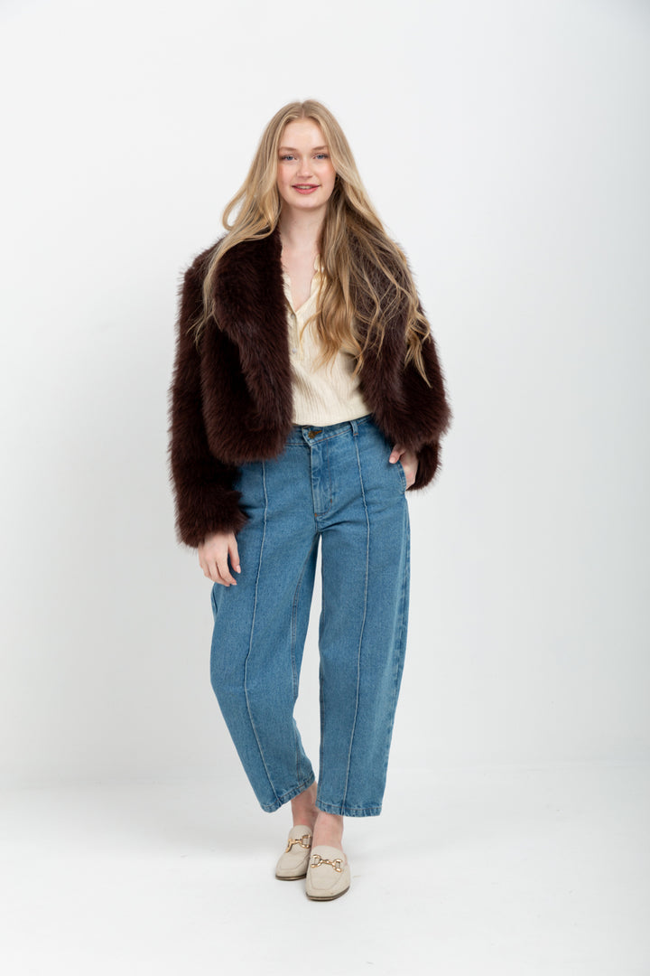 Allegra Coat Chocolate Faux Fur-JACKETS-kindacollection-Kinda
