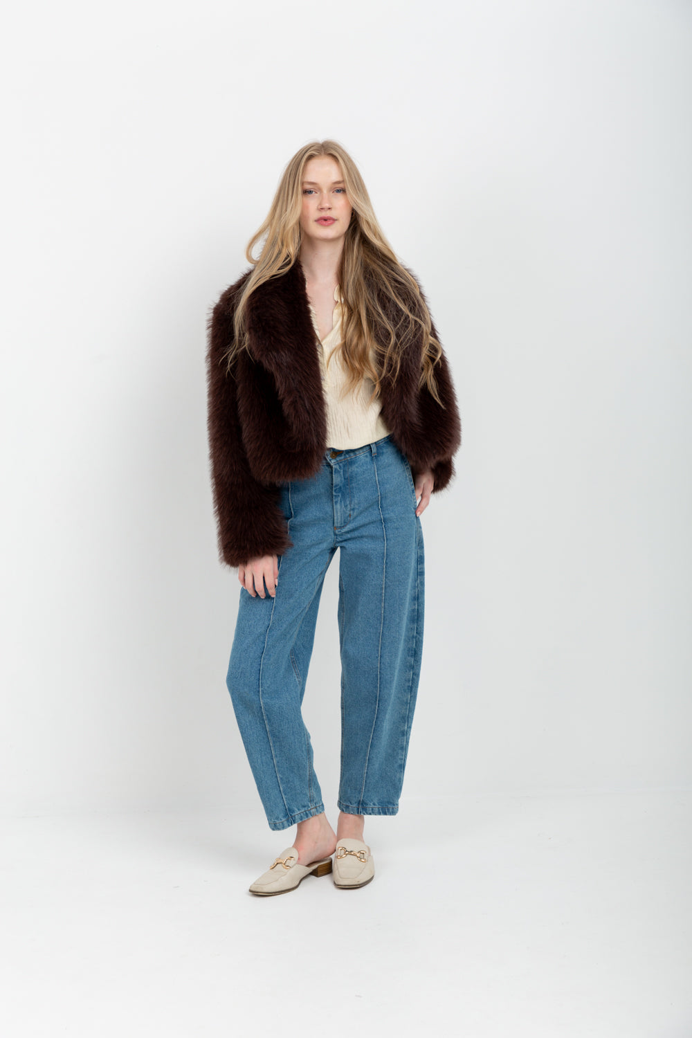 Allegra Coat Chocolate Faux Fur-JACKETS-kindacollection-Kinda