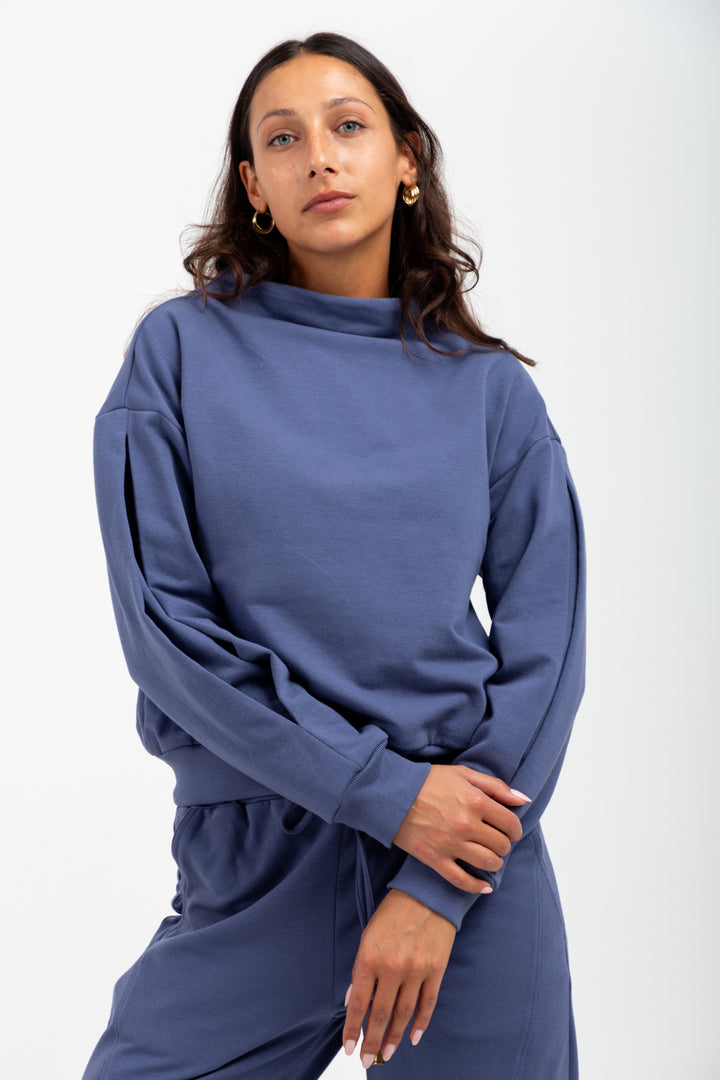 *PRE-ORDER* Tiffany High Neck Top Denim Blue-TRACK SETS-Kindacollection-Kinda