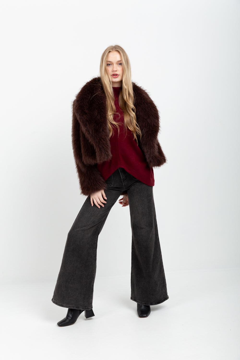 Allegra Coat Chocolate Faux Fur-JACKETS-kindacollection-Kinda