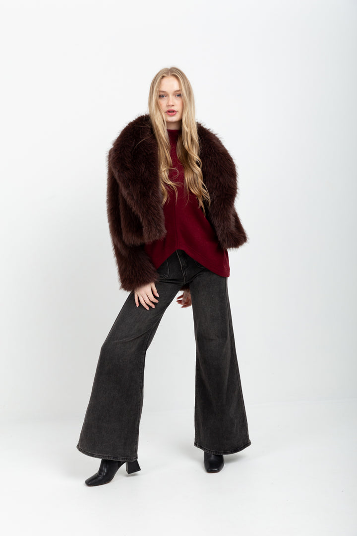 Allegra Coat Chocolate Faux Fur-JACKETS-kindacollection-Kinda