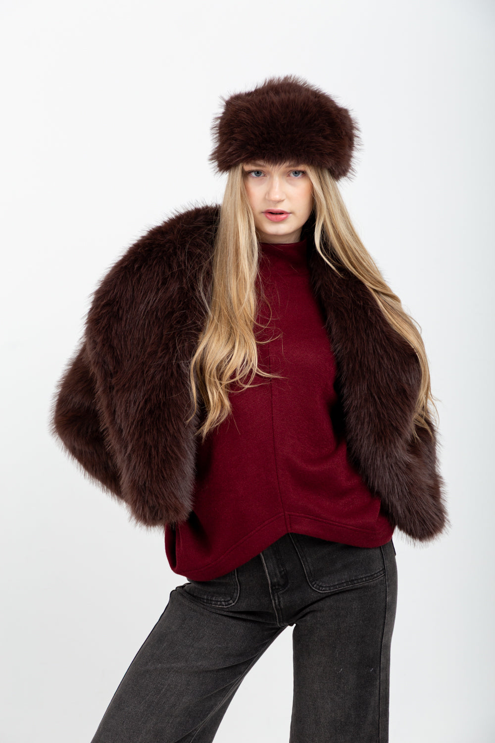 Allegra Coat Chocolate Faux Fur-JACKETS-kindacollection-Kinda