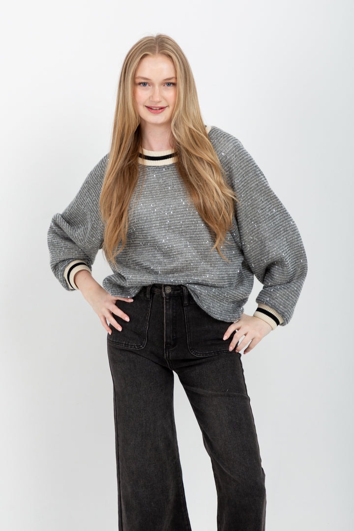 Madonna Knit Grey Sequin-TOPS-Kinda-Kinda
