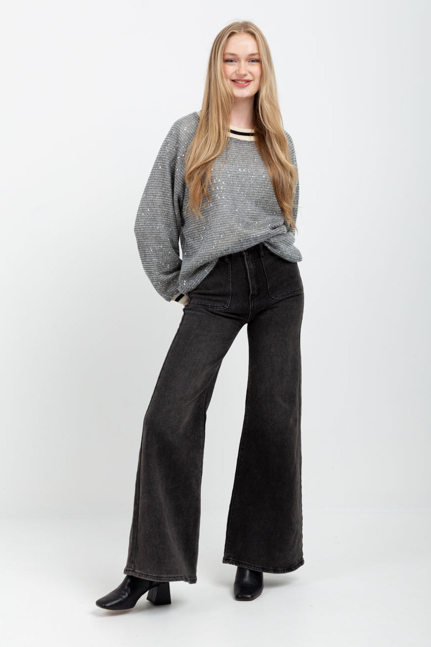 Madonna Knit Grey Sequin-TOPS-Kinda-Kinda