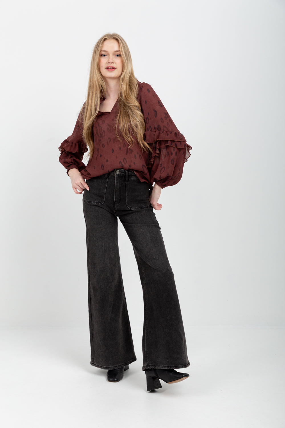 Francesca Blouse Burgundy Animal-TOPS-kindacollection-Kinda