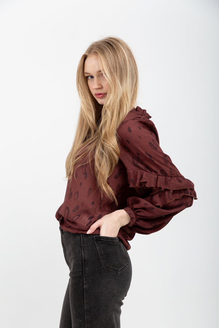 Francesca Blouse Burgundy Animal-TOPS-kindacollection-Kinda