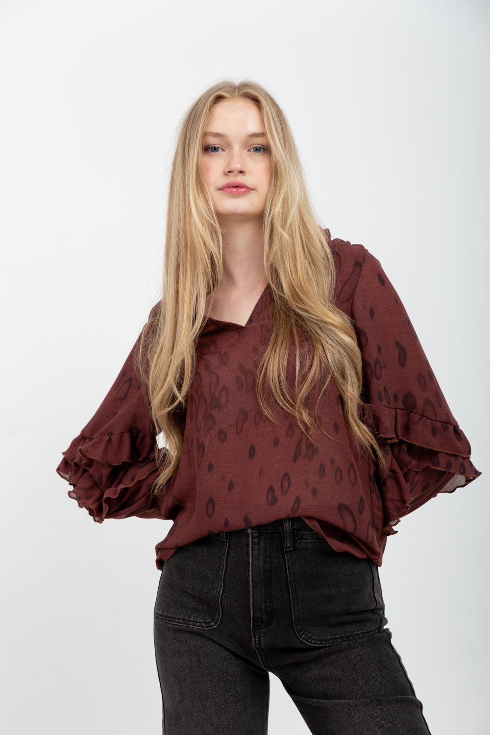 Francesca Blouse Burgundy Animal-TOPS-kindacollection-Kinda