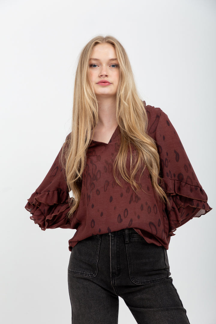Francesca Blouse Burgundy Animal-TOPS-kindacollection-Kinda