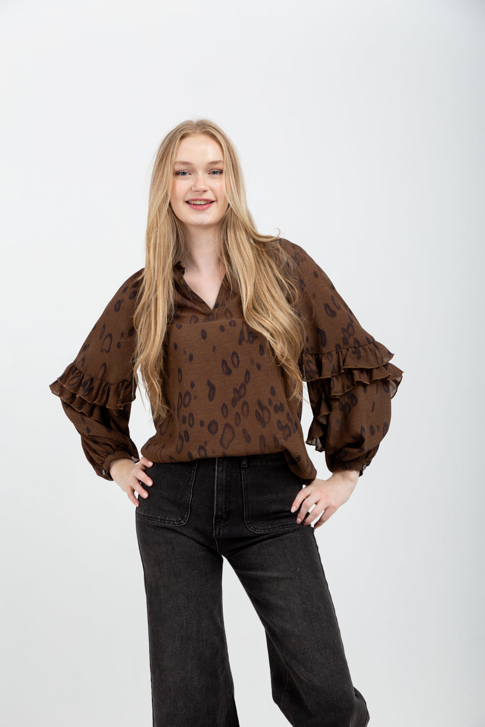 Francesca Blouse Brown Animal-TOPS-kindacollection-Kinda