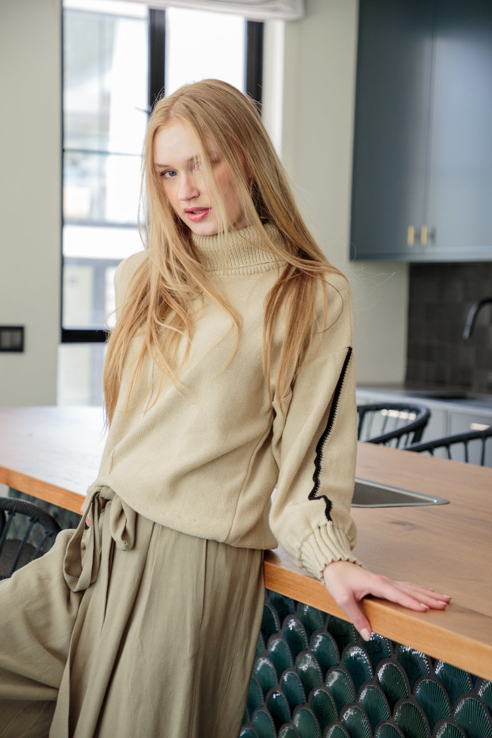 Poloneck Knit Natural-TOPS-Kinda-Kinda