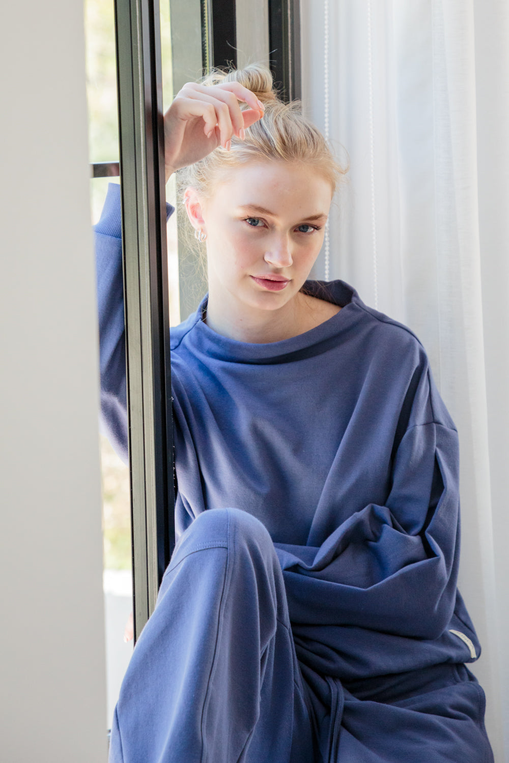 Tiffany High Neck Top Denim Blue-TRACK SETS-Kindacollection-Kinda
