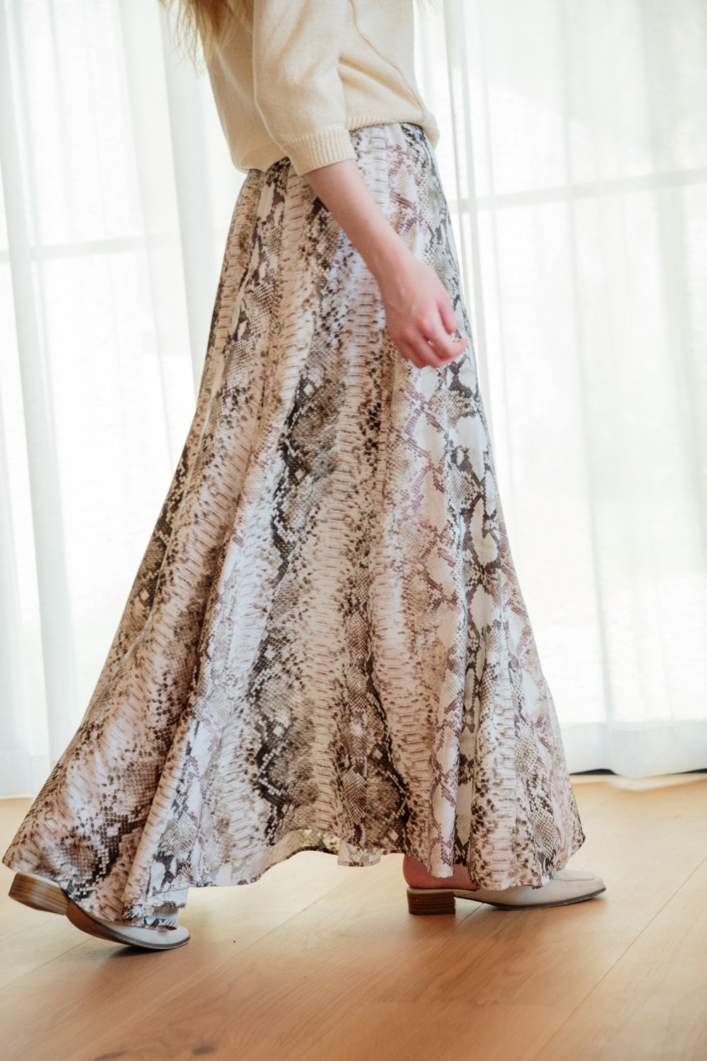 Belinda Skirt Tan Snake-SKIRTS-Kindacollection-Kinda