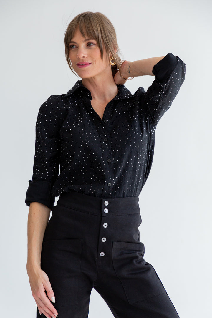 Boyfriend Shirt Black Diamond-TOPS-kindacollection-Kinda