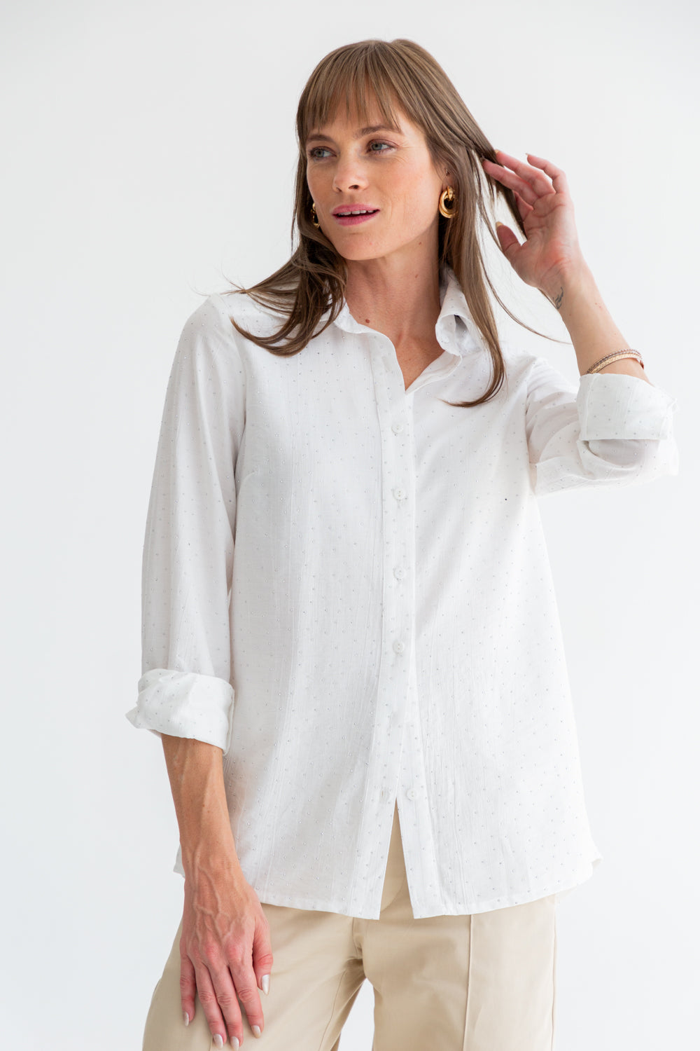 Boyfriend Shirt White Diamond-TOPS-kindacollection-Kinda