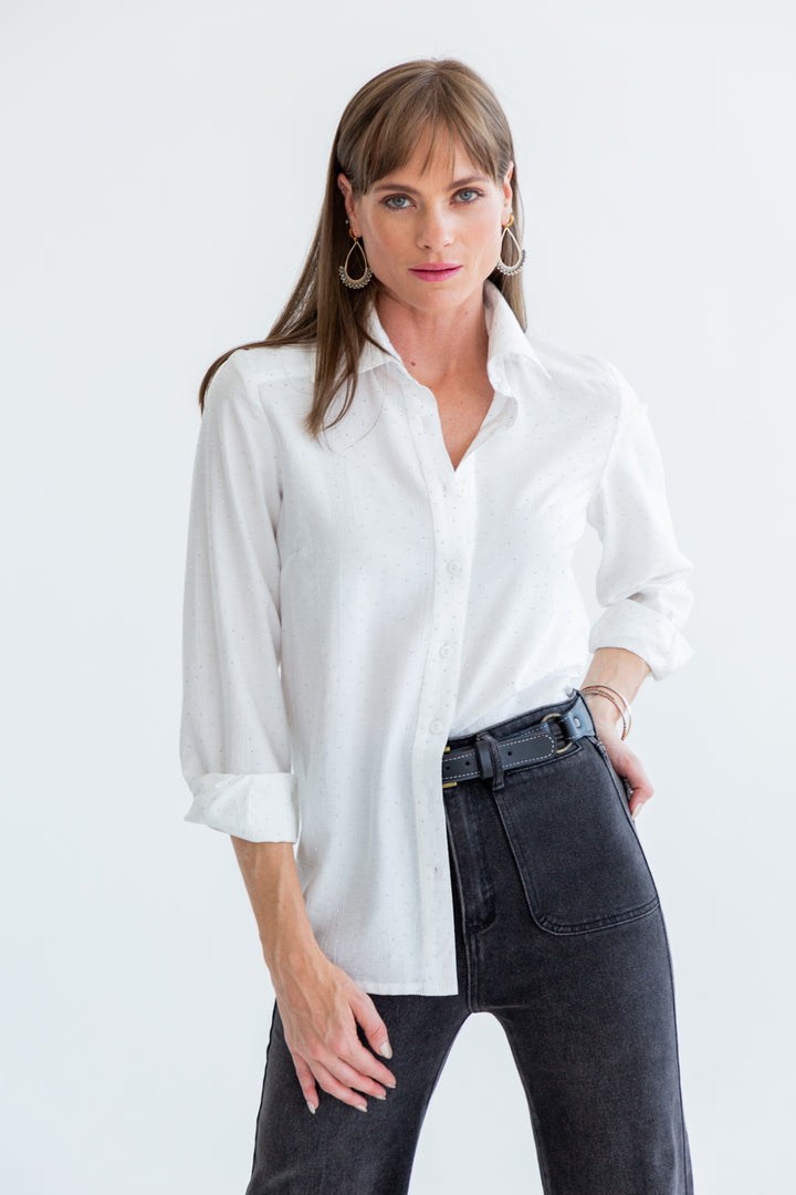 Boyfriend Shirt White Diamond-TOPS-kindacollection-Kinda