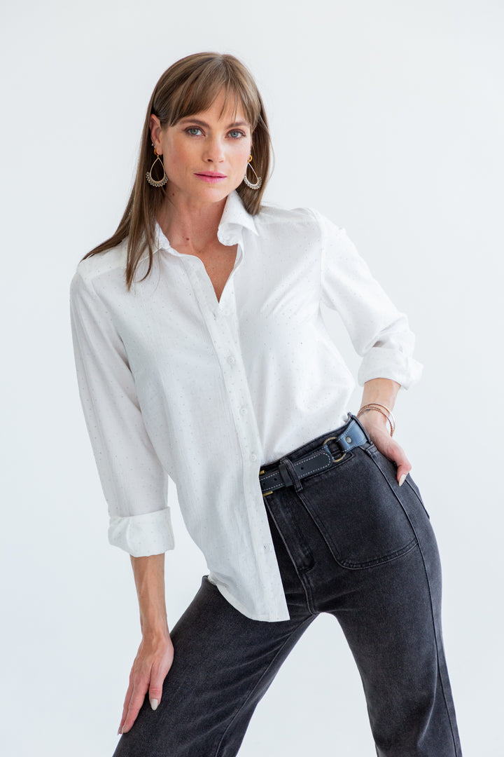 Boyfriend Shirt White Diamond-TOPS-kindacollection-Kinda