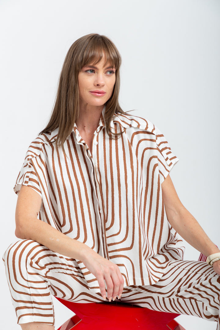 Mariam Shirt Brown Geo Print-TOPS-kindacollection-Kinda