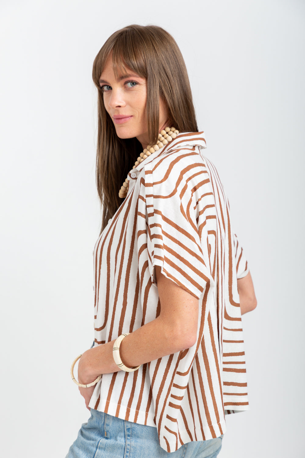 Mariam Shirt Brown Geo Print-TOPS-kindacollection-Kinda
