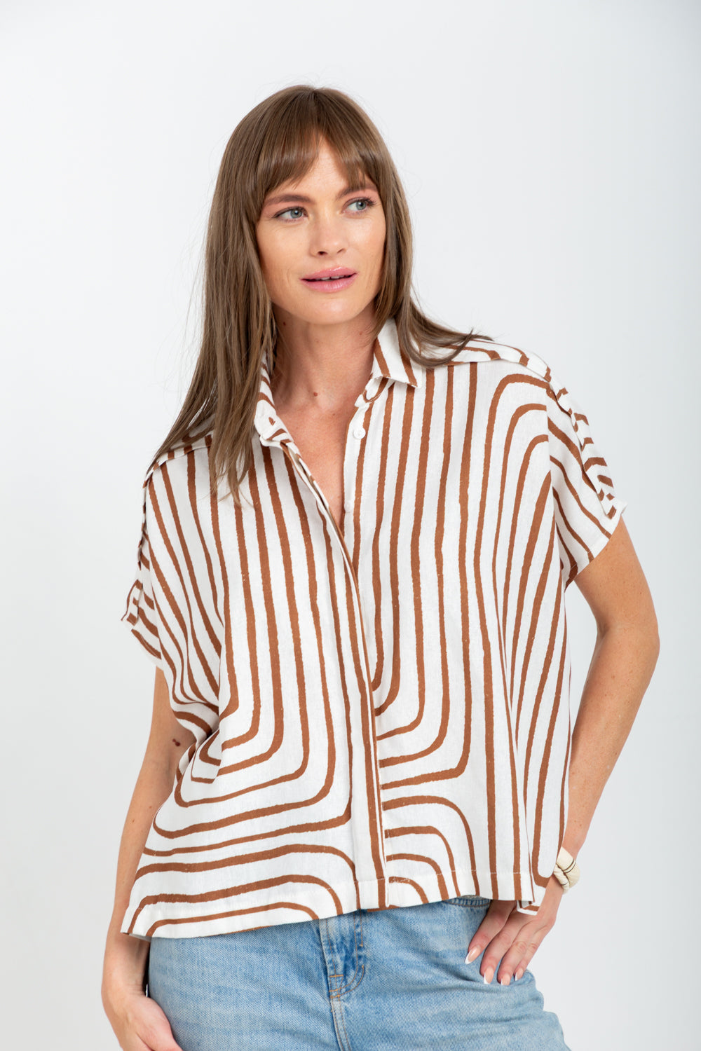 Mariam Shirt Brown Geo Print-TOPS-kindacollection-Kinda