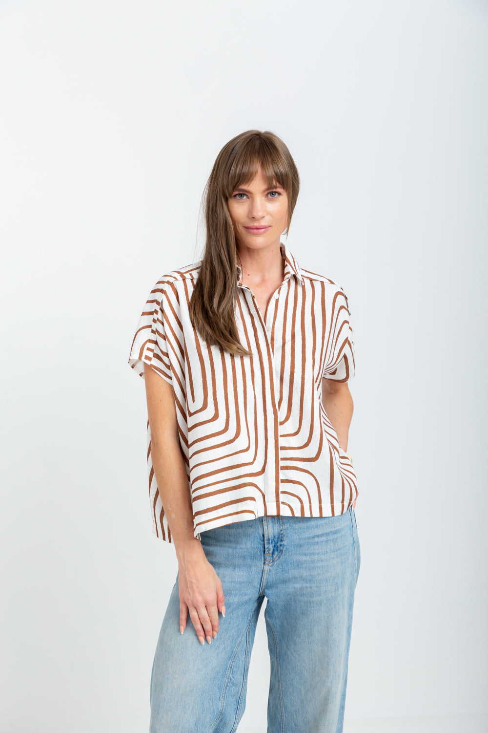 Mariam Shirt Brown Geo Print-TOPS-kindacollection-Kinda