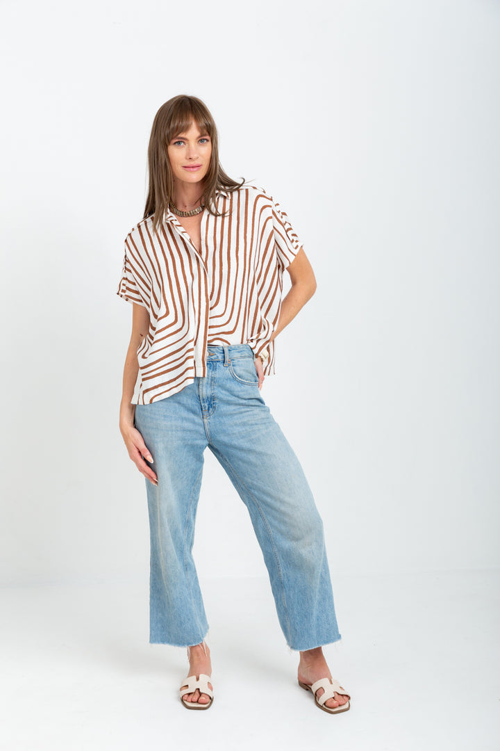 Mariam Shirt Brown Geo Print-TOPS-kindacollection-Kinda